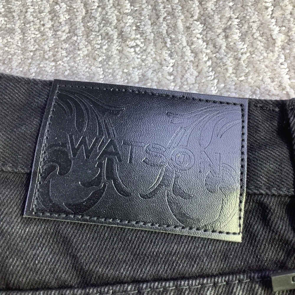 Watson Denim Mens 32 x‎ 29 Black Distressed Embroidered Graphic Jeans NWT